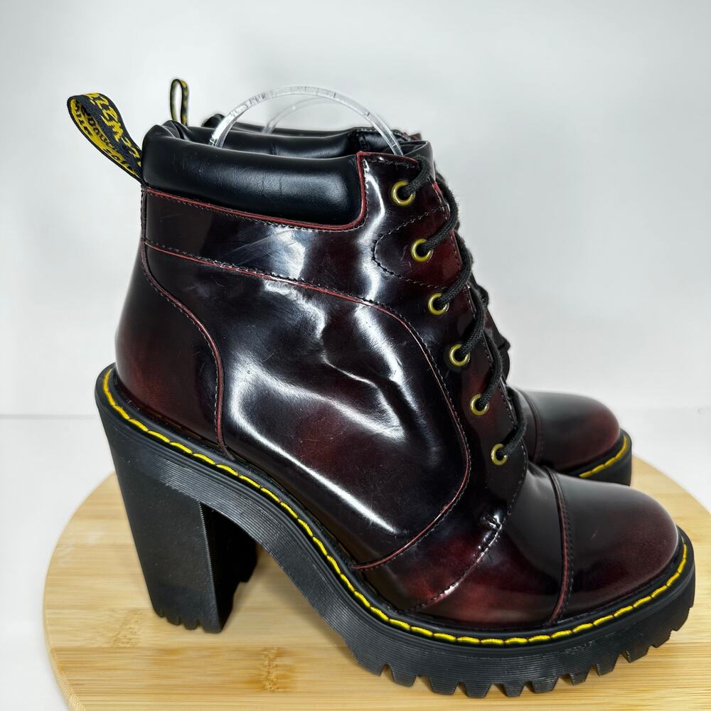 Dr. Martens Averil Cherry Red Arcadia Leather Heeled Ankle Boots Size 7